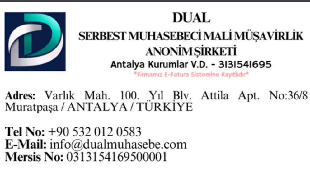 DUAL Serbest Muhasebeci Mali Müşavirlik AŞ Fatura Bilgileri